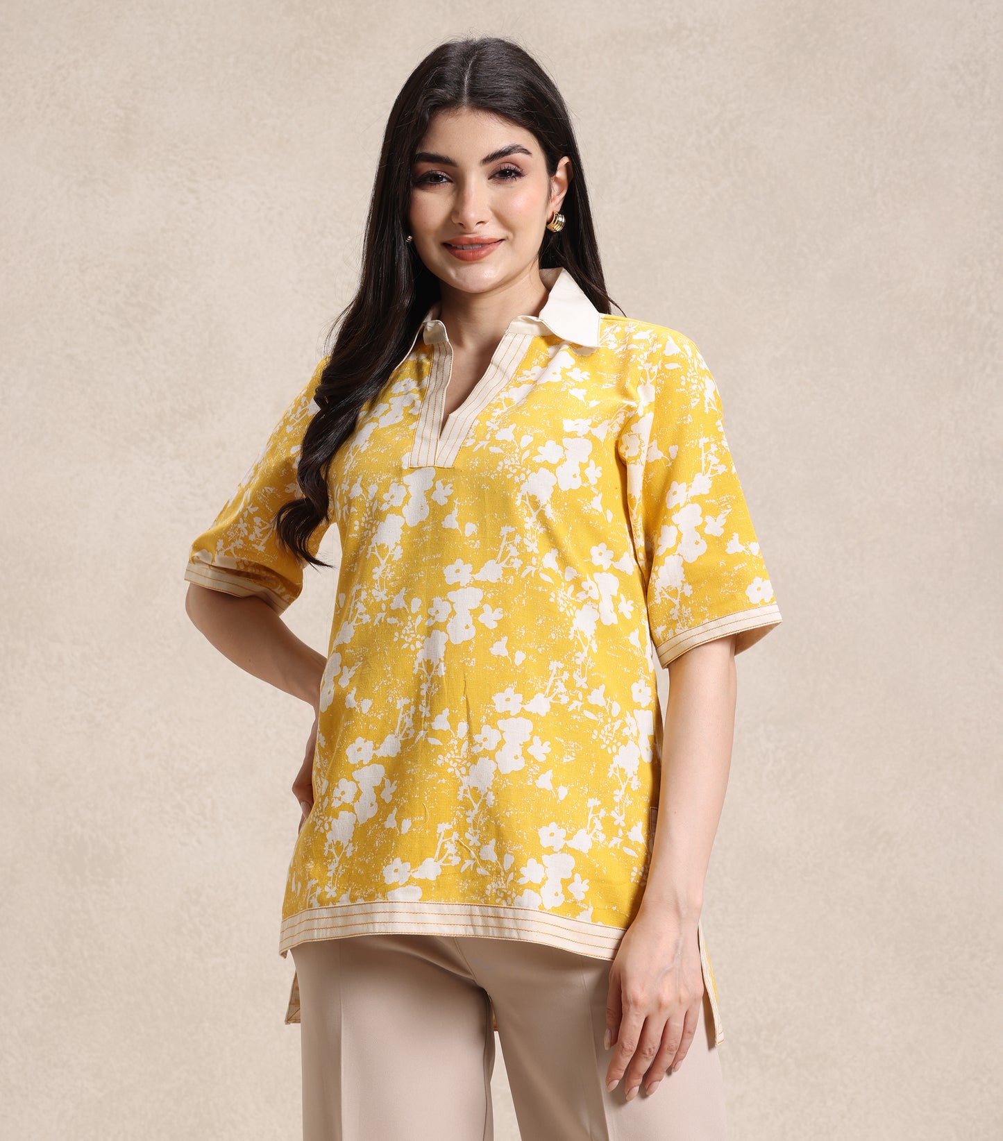 Yellow and Off White Top