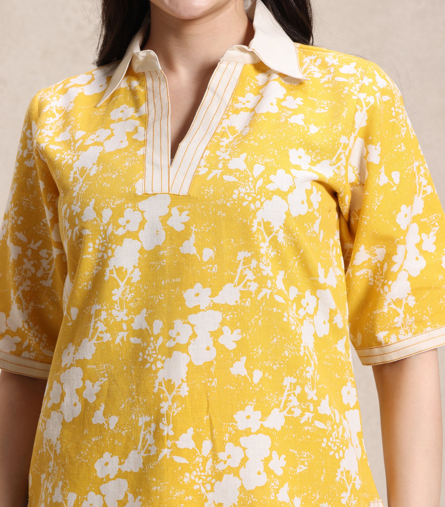 Yellow and Off White Top