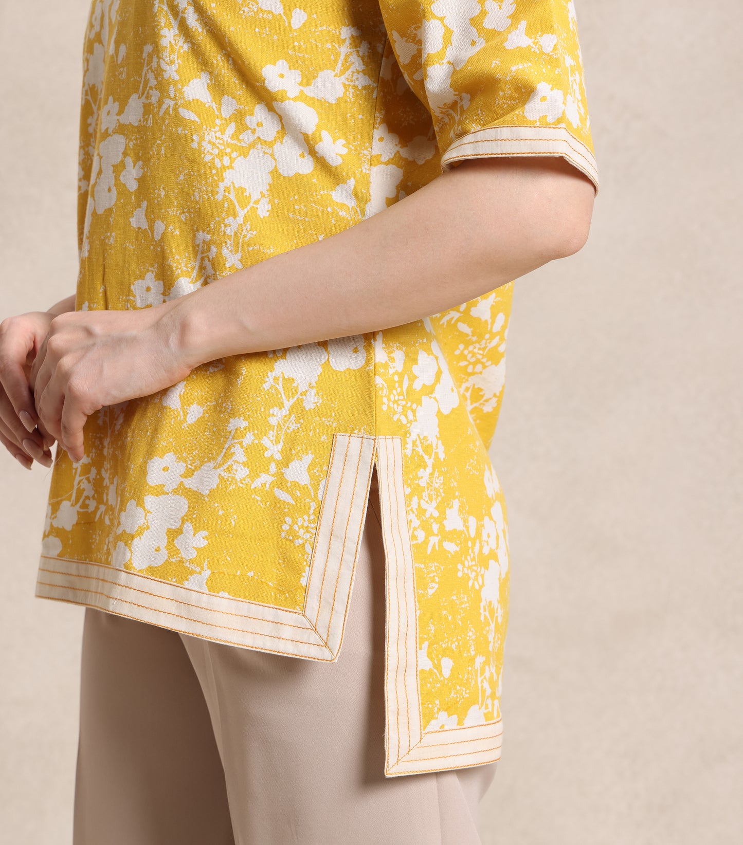 Yellow and Off White Top