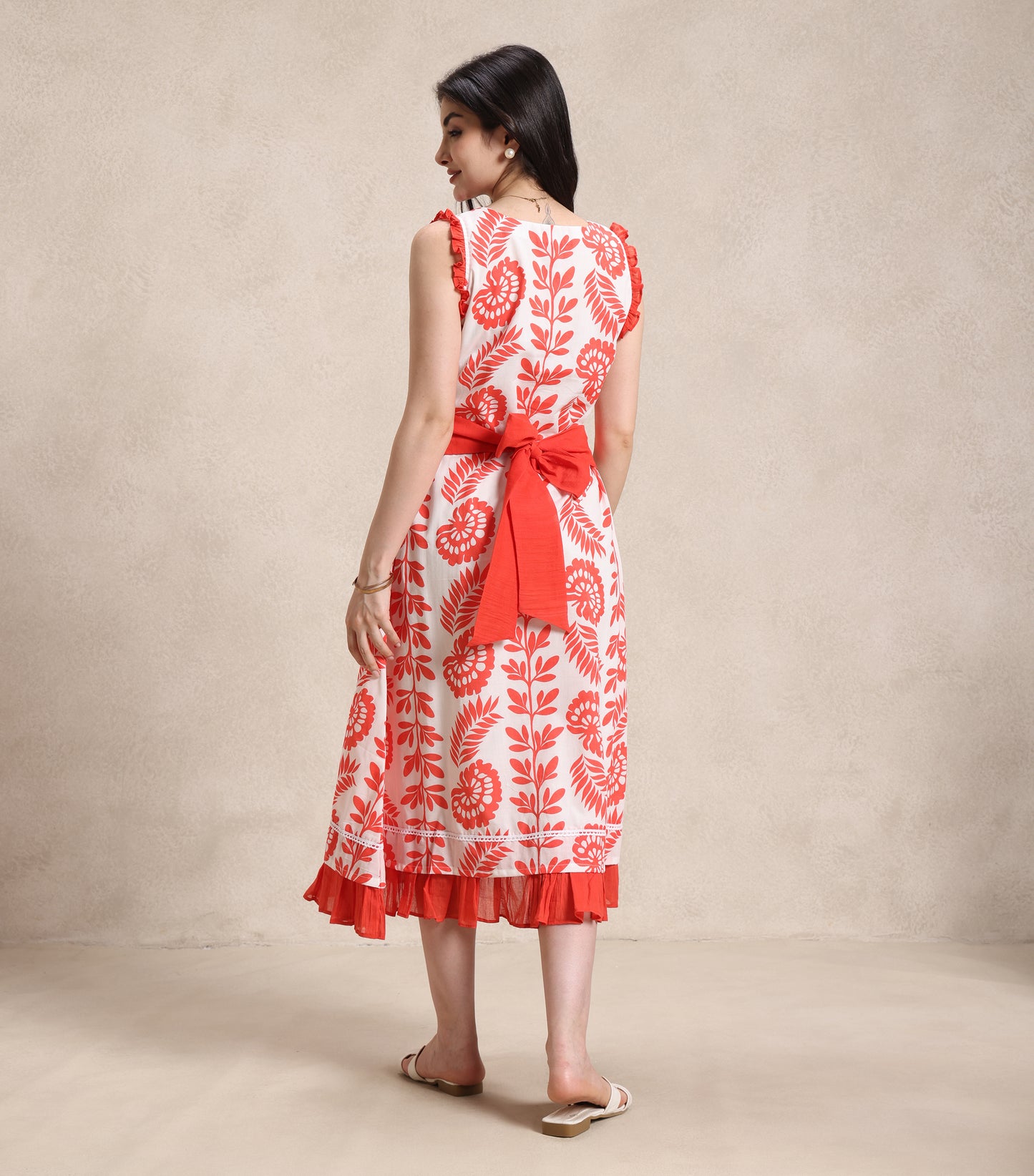 Orange and White Midi Dress