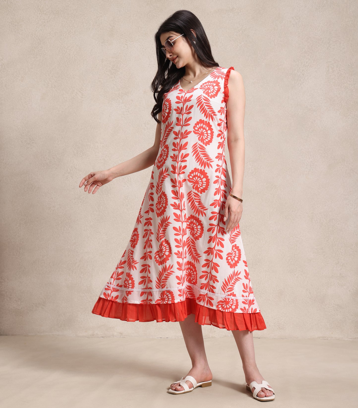 Orange and White Midi Dress