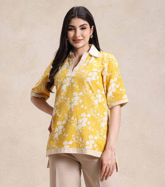 Yellow and Off White Top