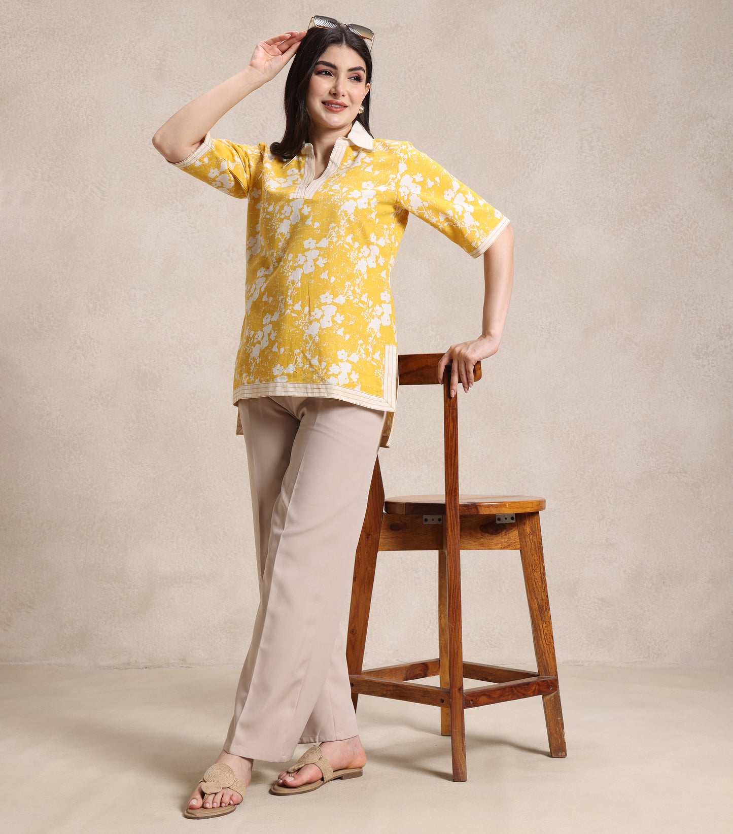 Yellow and Off White Top
