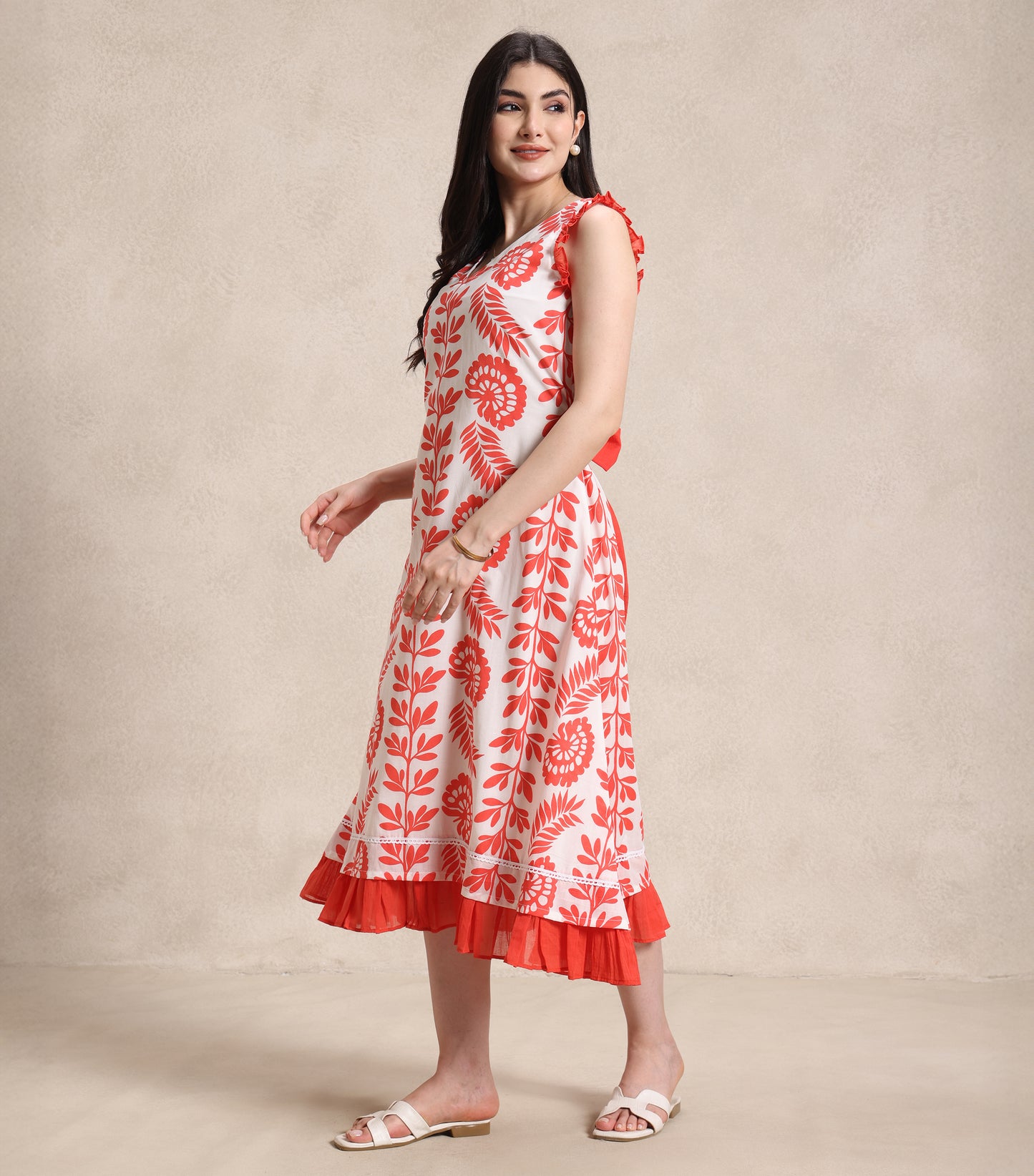Orange and White Midi Dress