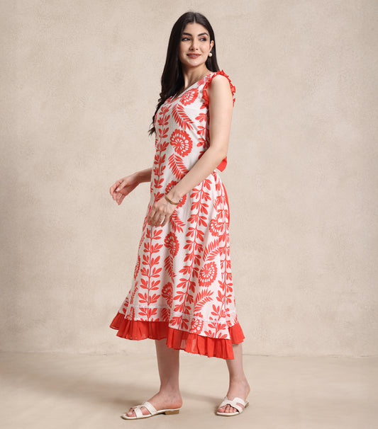Orange and White Midi Dress
